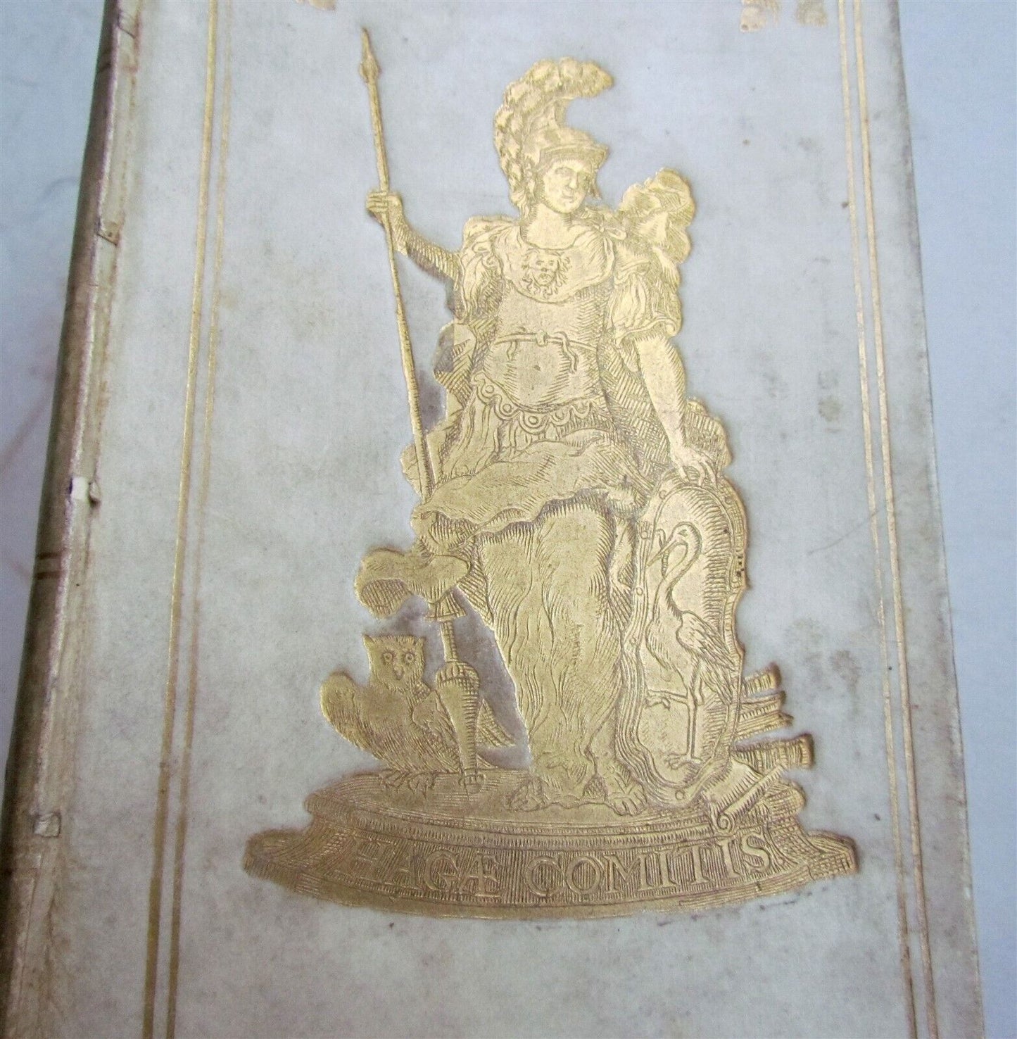 1727 SENECA in LATIN & GREEK antique GILT STAMPED PRIZED VELLUM BINDING