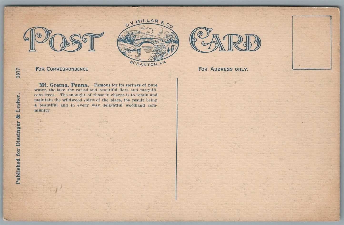 MOUNT GRETNA PA RESORT ANTIQUE POSTCARD