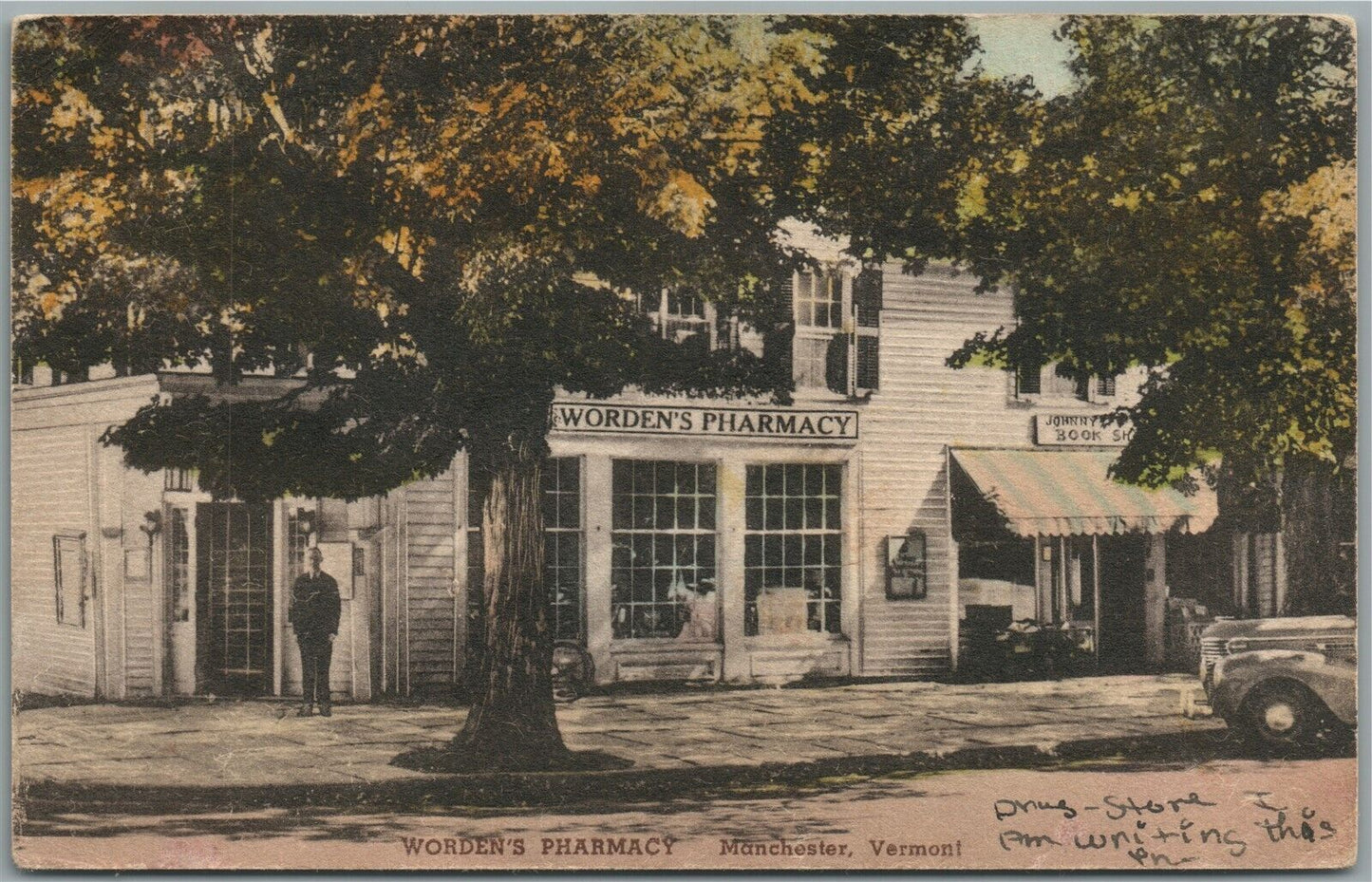 MANCHESTER VT WORDEN'S PHARMACY ANTIQUE POSTCARD