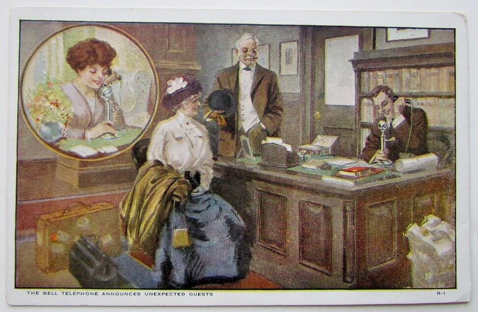 BELL TELEPHONE ANNOUNCES UNEXPECTED GUESTS ANTIQUE UNDIVIDED POSTCARD