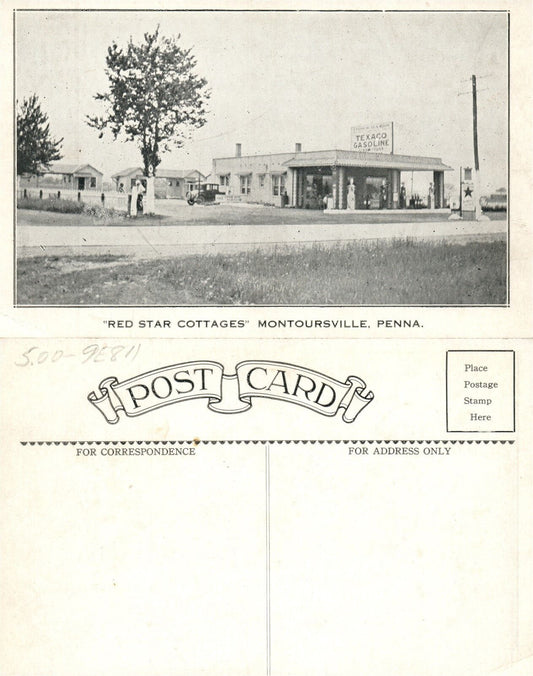 TEXACO GAS STATION MONTOURSVILLE PA RED STAR COTTAGES VINTAGE POSTCARD gasoline