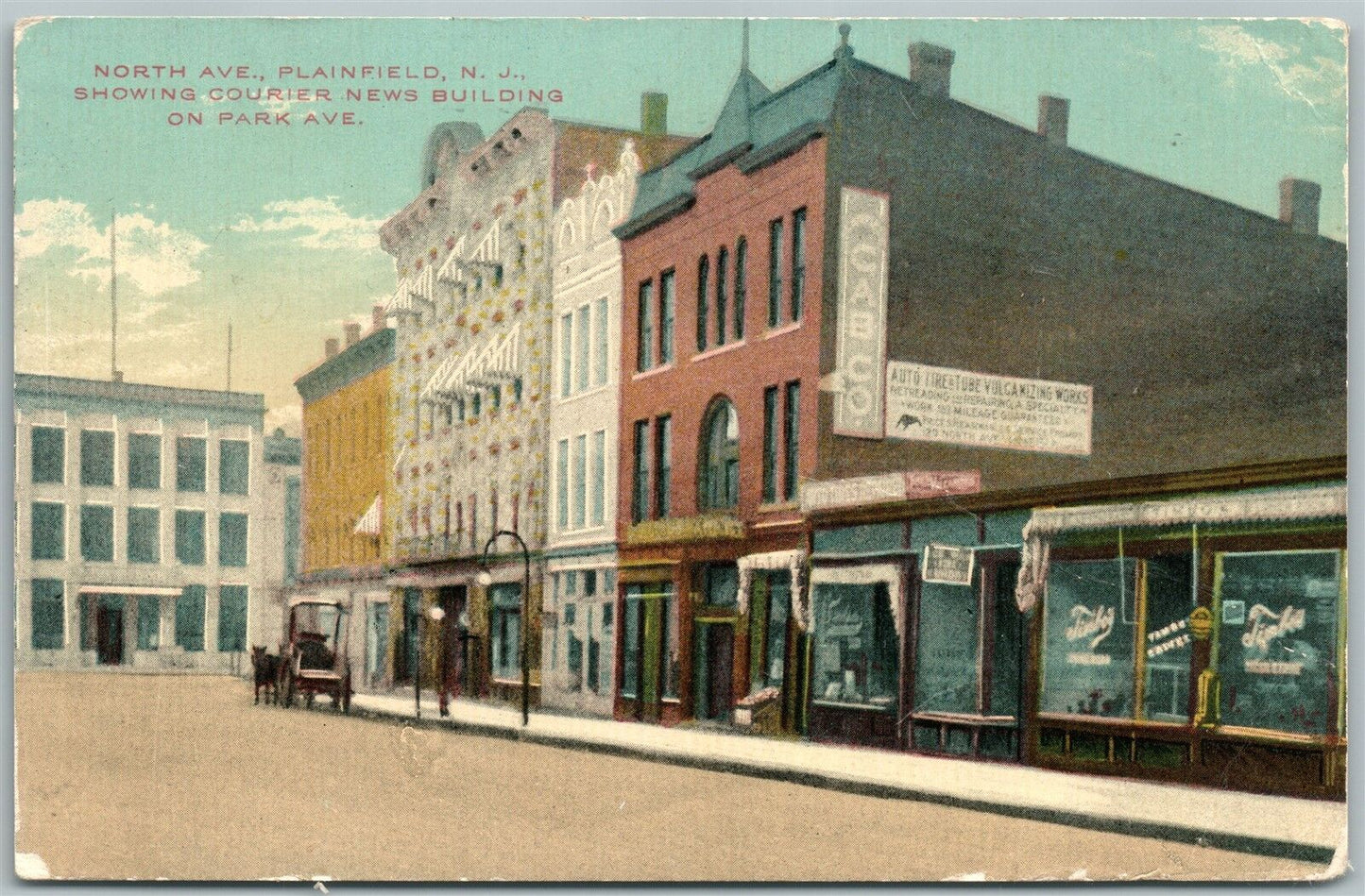 PLAINFIELD NJ NORTH AVENUE 1920 ANTIQUE POSTCARD COURIER NEWS BUILDINGS PARK AVE