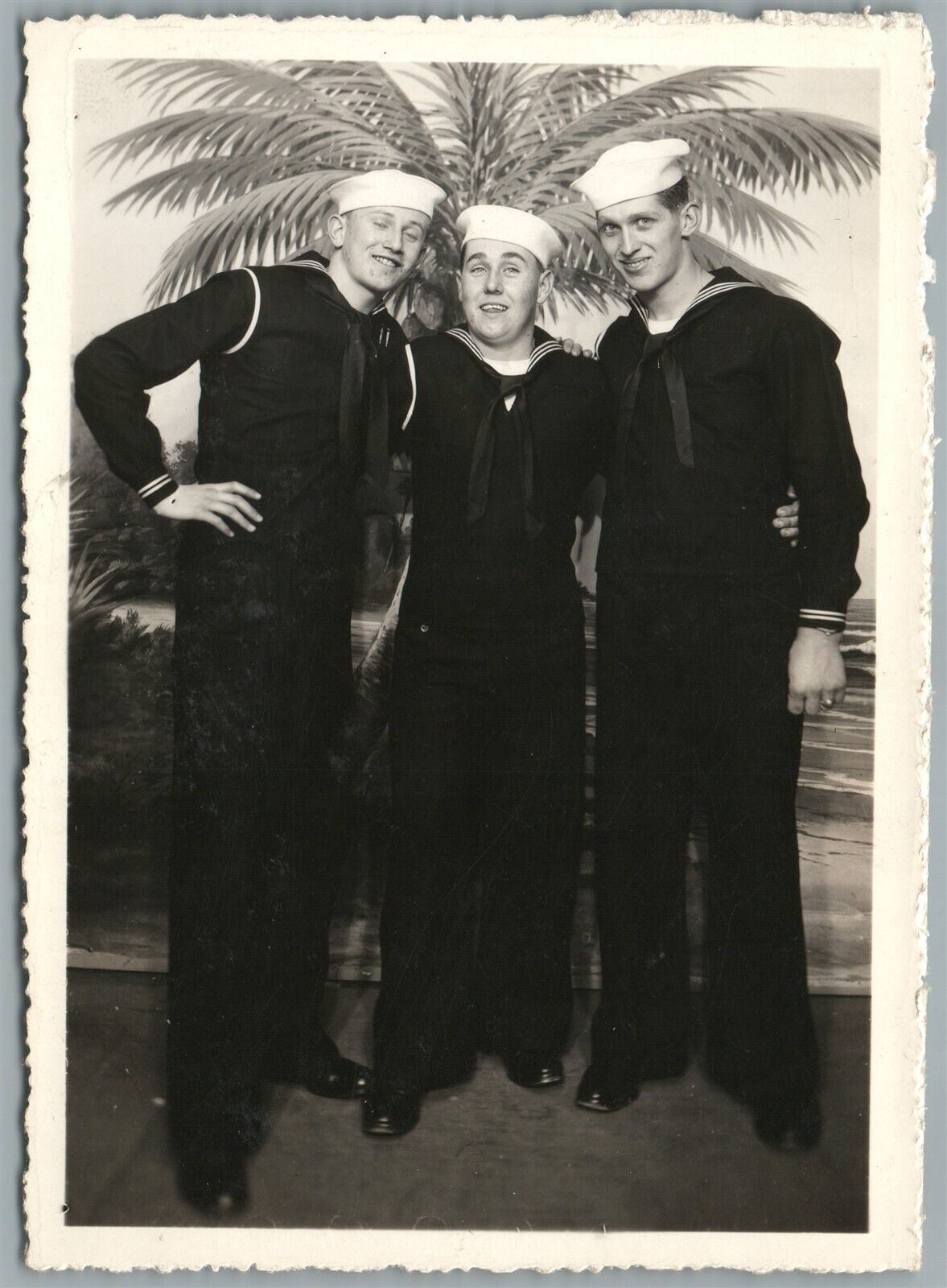 US NAVY SAILORS SMILING ANTIQUE REAL PHOTO POSTCARD RPPC