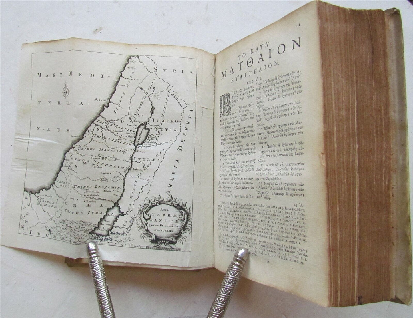 1711 GREEK BIBLE ILLUSTRATED w/ MAPS VELLUM BOUND antique NEW TESTAMENT