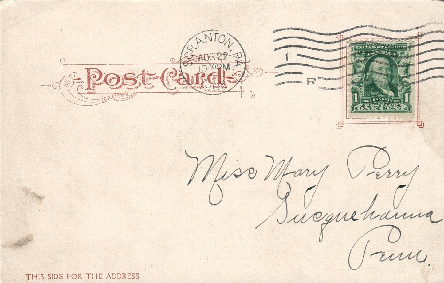 SCRANTON PA COURT HOUSE SQUARE POST OFFICE 1905 UNDIVIDED ANTIQUE POSTCARD