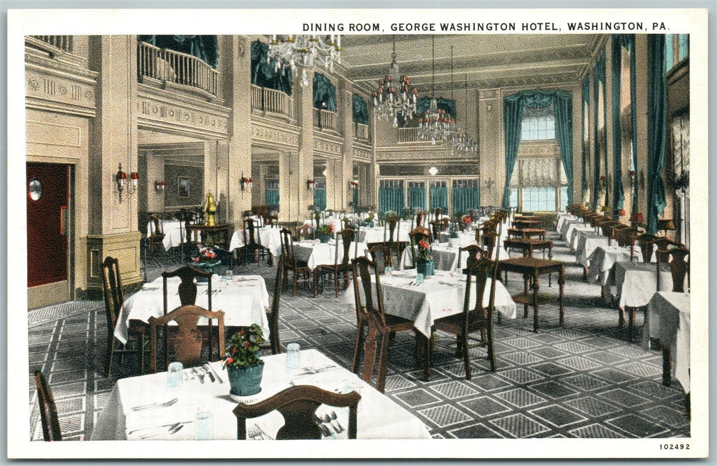 WASHINGTON PA HOTEL DINING ROOM ANTIQUE POSTCARD