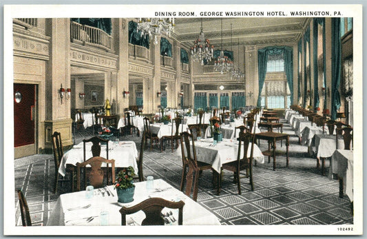 WASHINGTON PA HOTEL DINING ROOM ANTIQUE POSTCARD