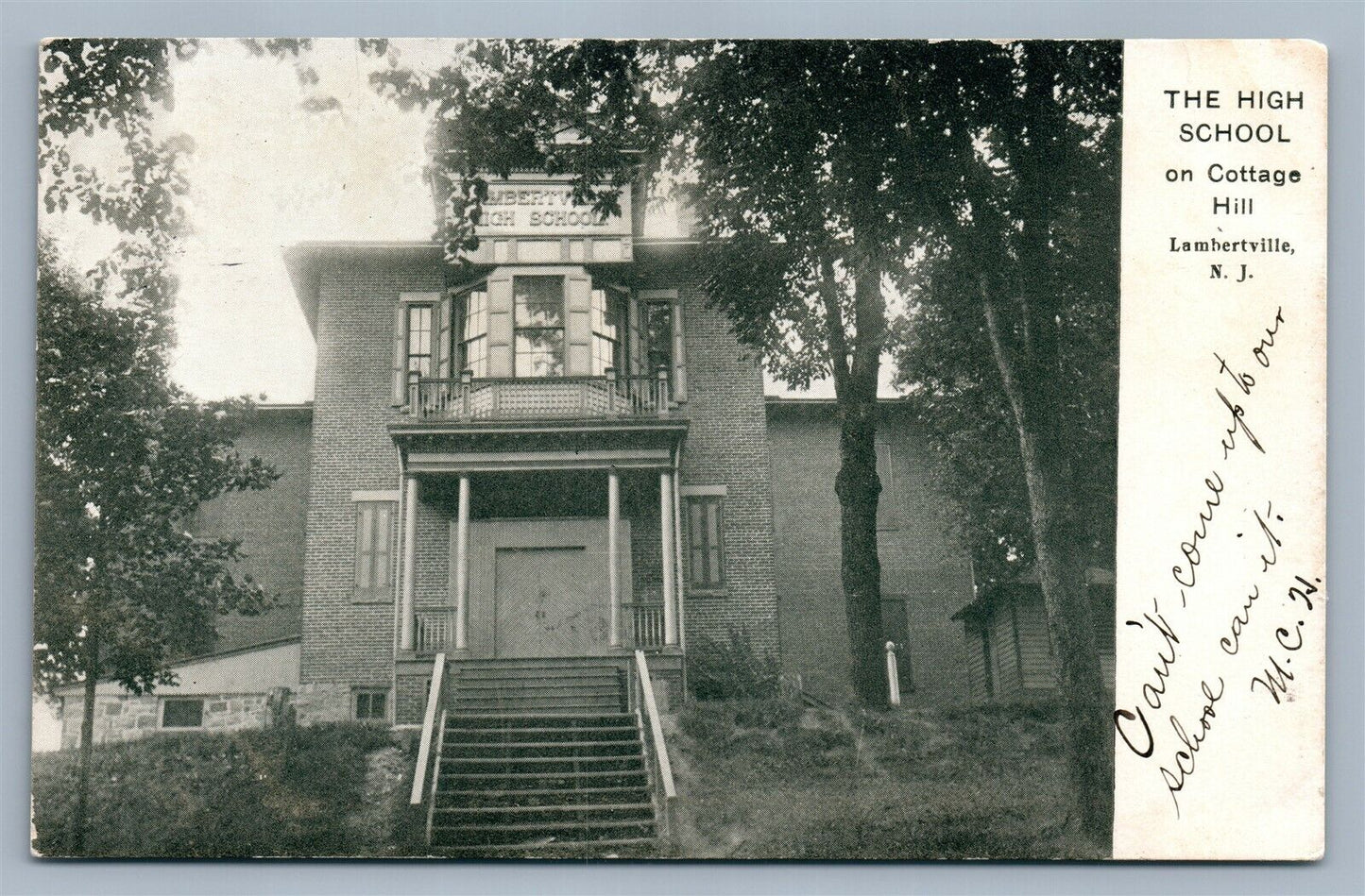 LAMBERTVILLE NJ HIGH SCHOOL ON COTTAGE HILL ANTIQUE POSTCARD