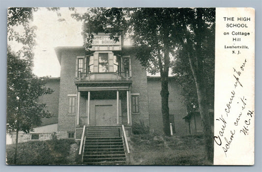 LAMBERTVILLE NJ HIGH SCHOOL ON COTTAGE HILL ANTIQUE POSTCARD