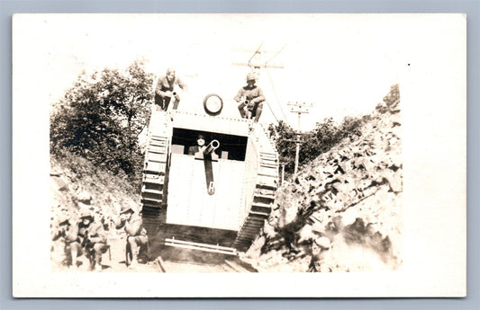 WWI TANK ANTIQUE REAL PHOTO POSTCARD RPPC