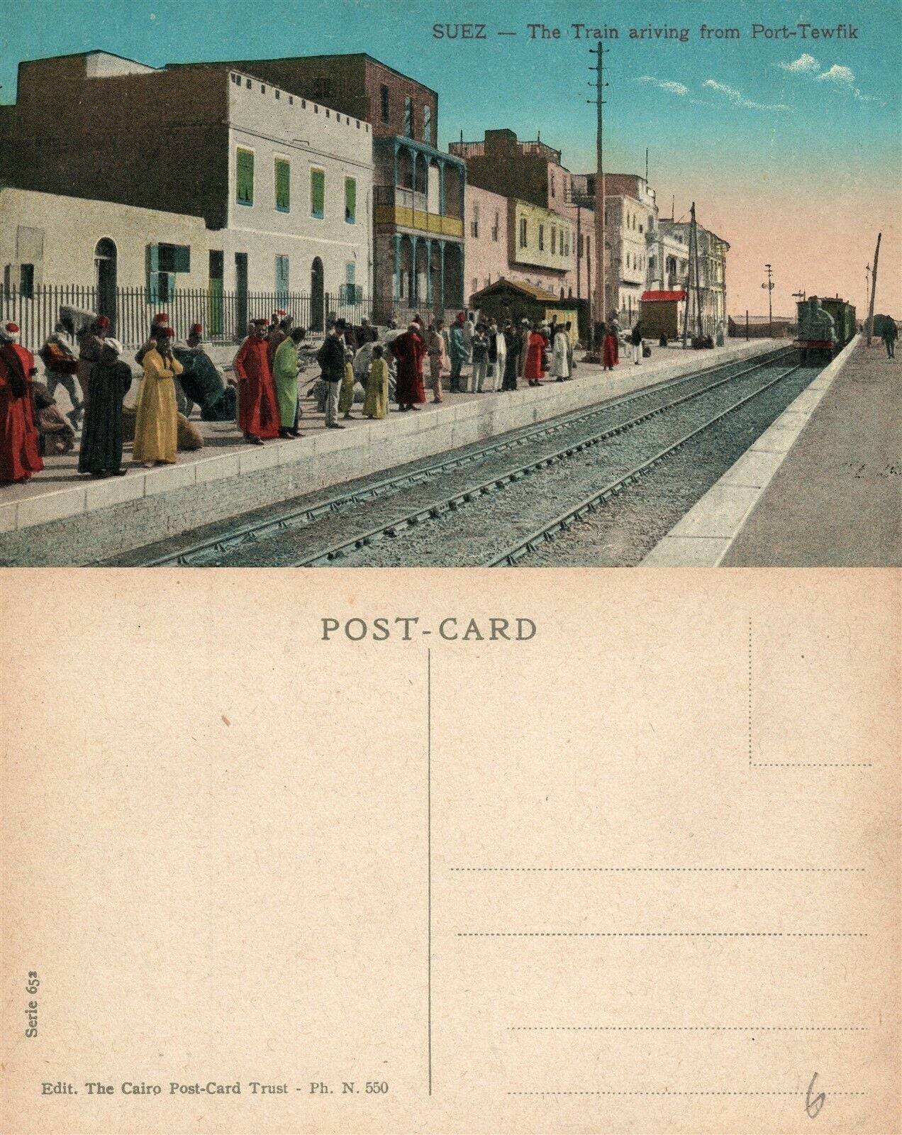 SUEZ EGYPT RAILWAY STATION ANTIQUE POSTCARD RAILROAD DEPOT PORT-TEWFIK TRAIN