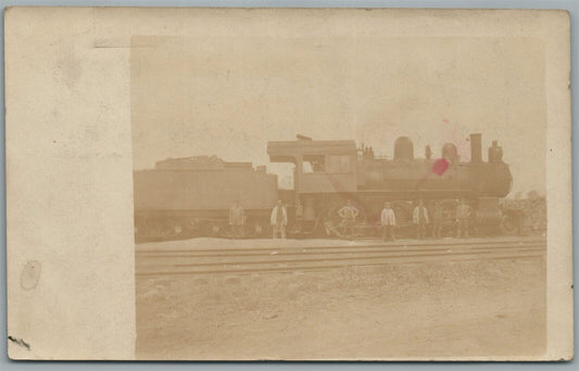 LOCOMOTIVE with CREW ANTIQUE REAL PHOTO POSTCARD RPPC railroad