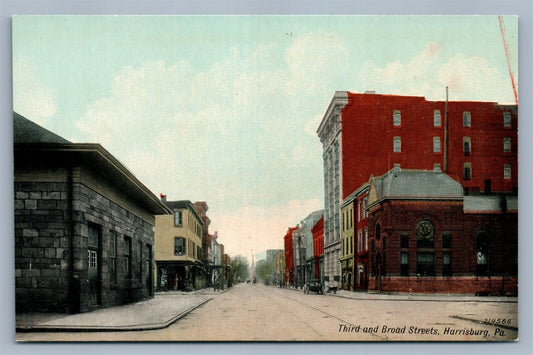 HARRISBURG PA THIRD & BROAD STREETS ANTIQUE POSTCARD