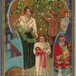 SANTA MERRY CHRISTMAS TREE DECORATING ANTIQUE POSTCARD