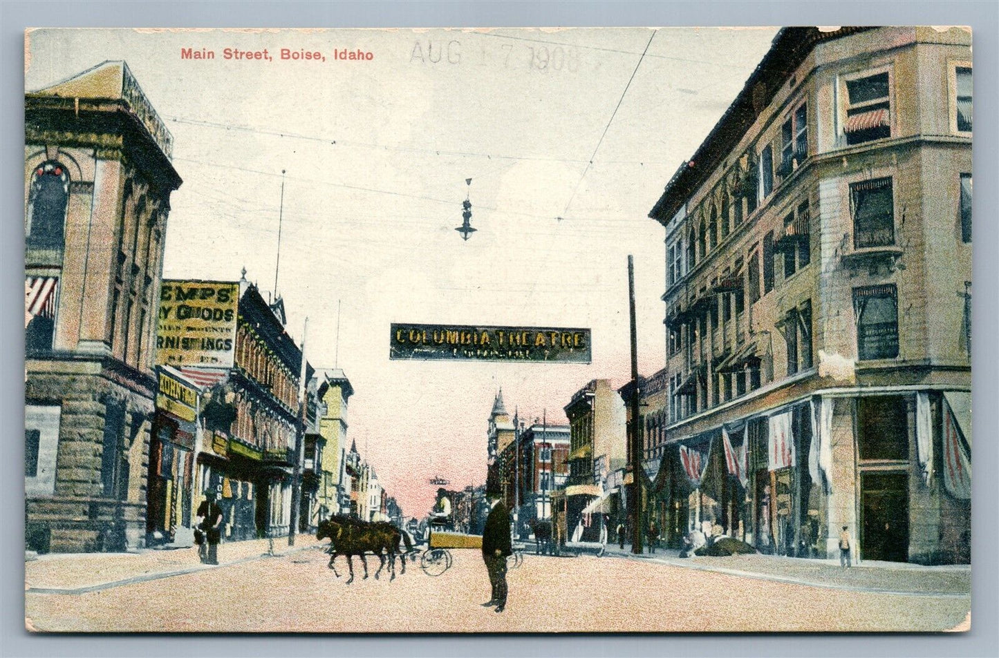 BOISE ID MAIN STREET 1908 ANTIQUE POSTCARD