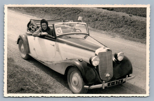 1950s MERSEDES BENZ CONVERTIBLE VINTAGE REAL PHOTO POSTCARD RPPC