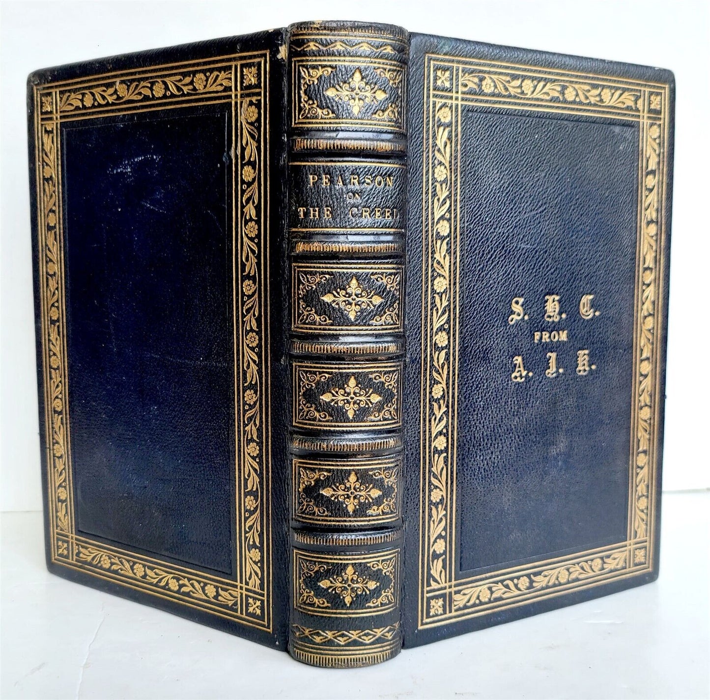 1877 Exposition of the Creed antique DECORATIVE LEATHER BINDING