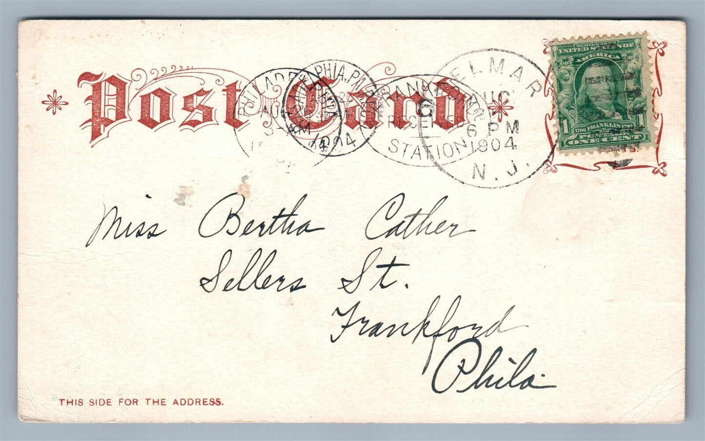 BELMAR NJ LURAY HOTEL ANTIQUE POSTCARD COAL & ICE STAMP