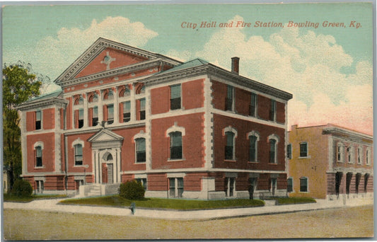 BOWLING GREEN KY CITY HALL & FIRE STATION ANTIQUE POSTCARD