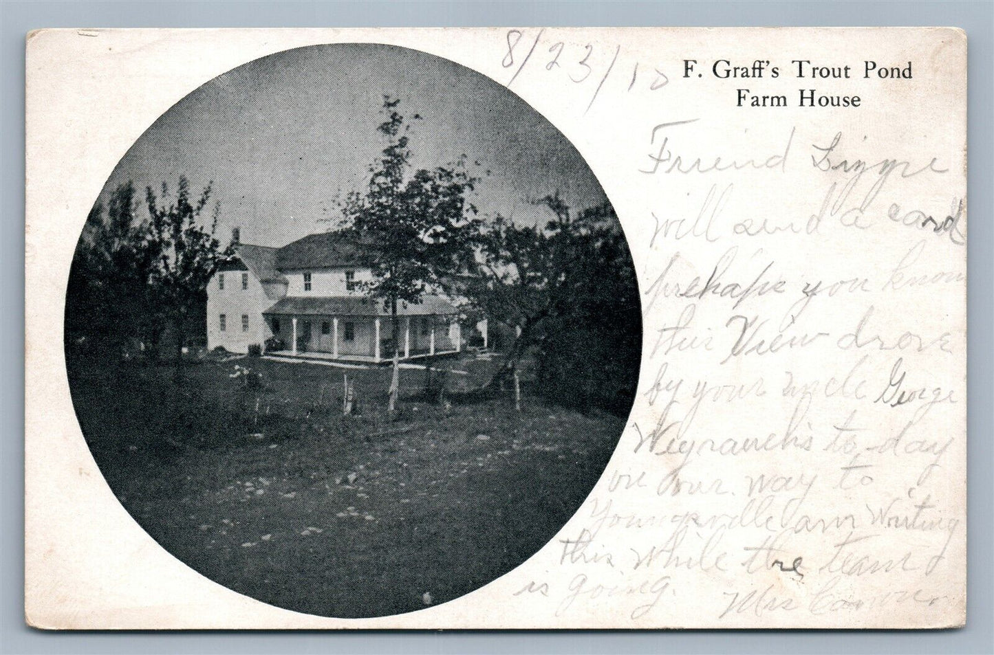 CALLICOON CENTER NY FARM HOUSE F.GRAFFT'S TROUT POND ANTIQUE POSTCARD