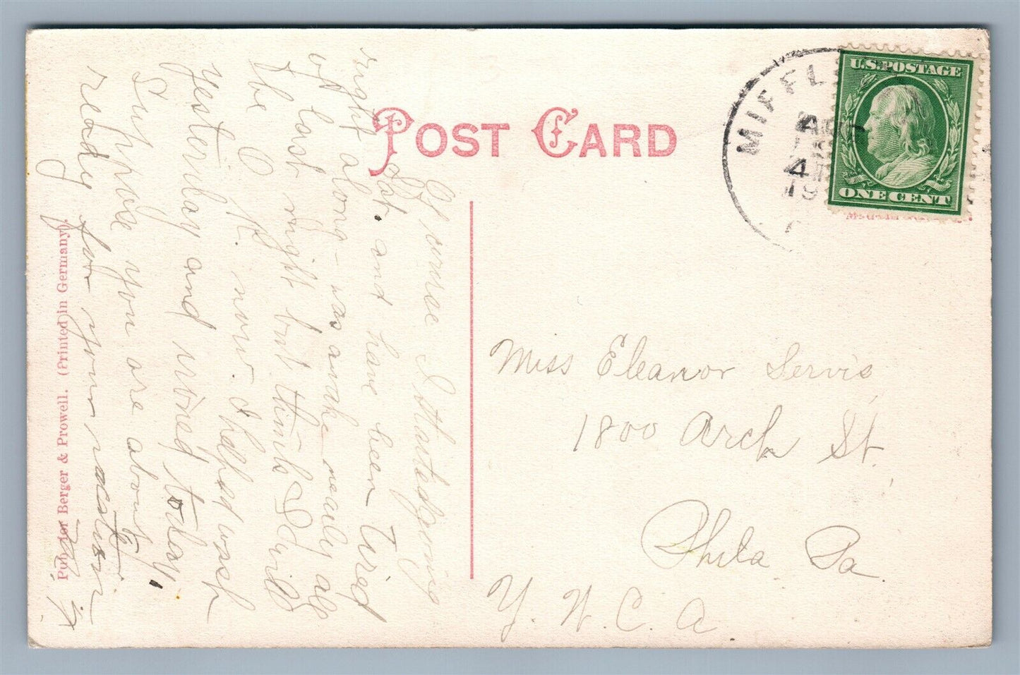 MIFLINTOWN PA BRIDGE STREET ANTIQUE POSTCARD