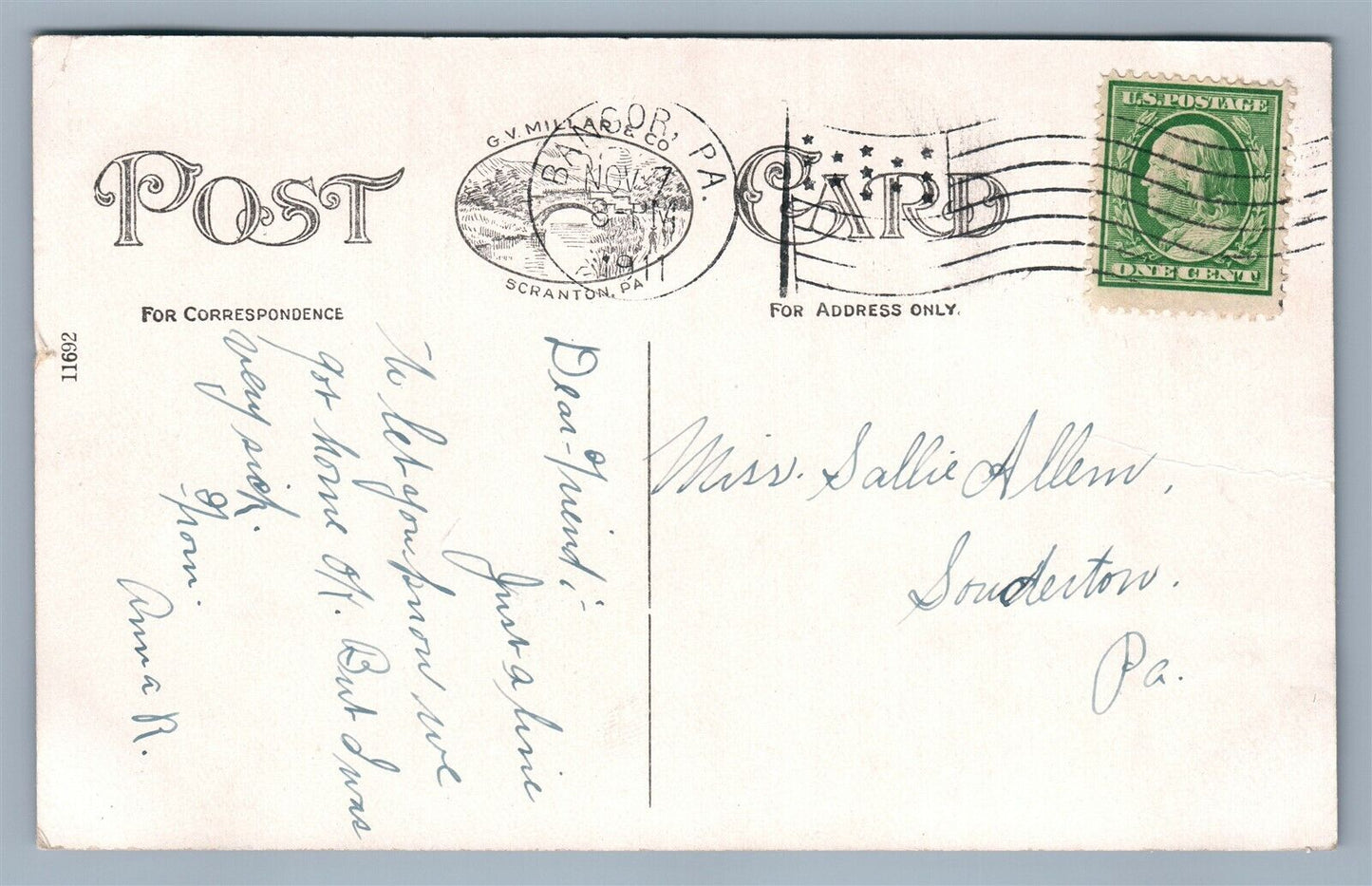 BANGOR PA LOWER BROADWAY ANTIQUE POSTCARD