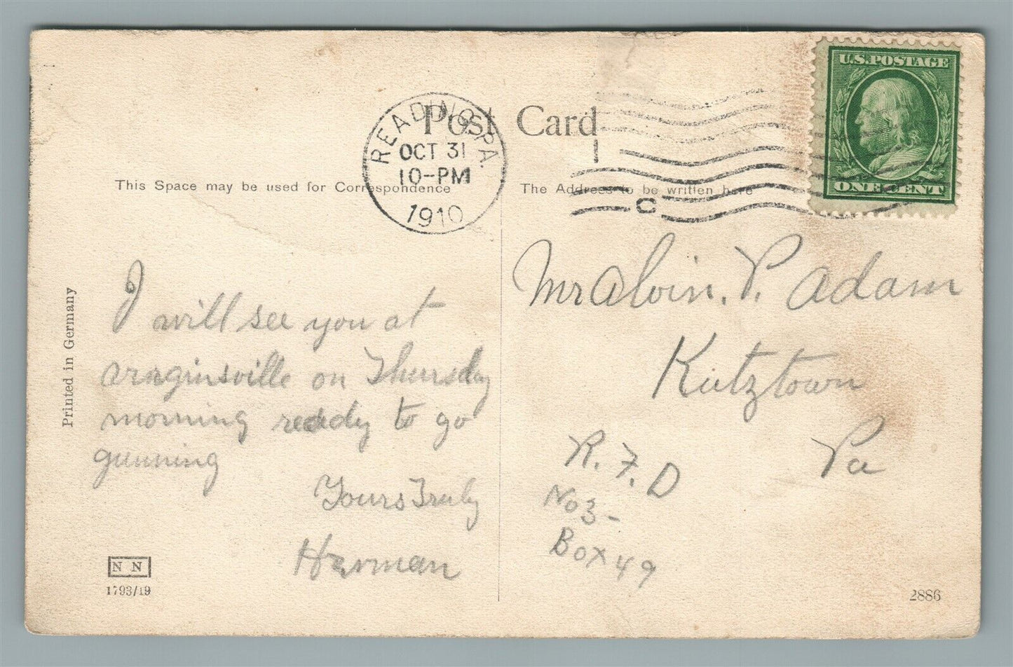 READING PA PENN ST. ANTIQUE POSTCARD