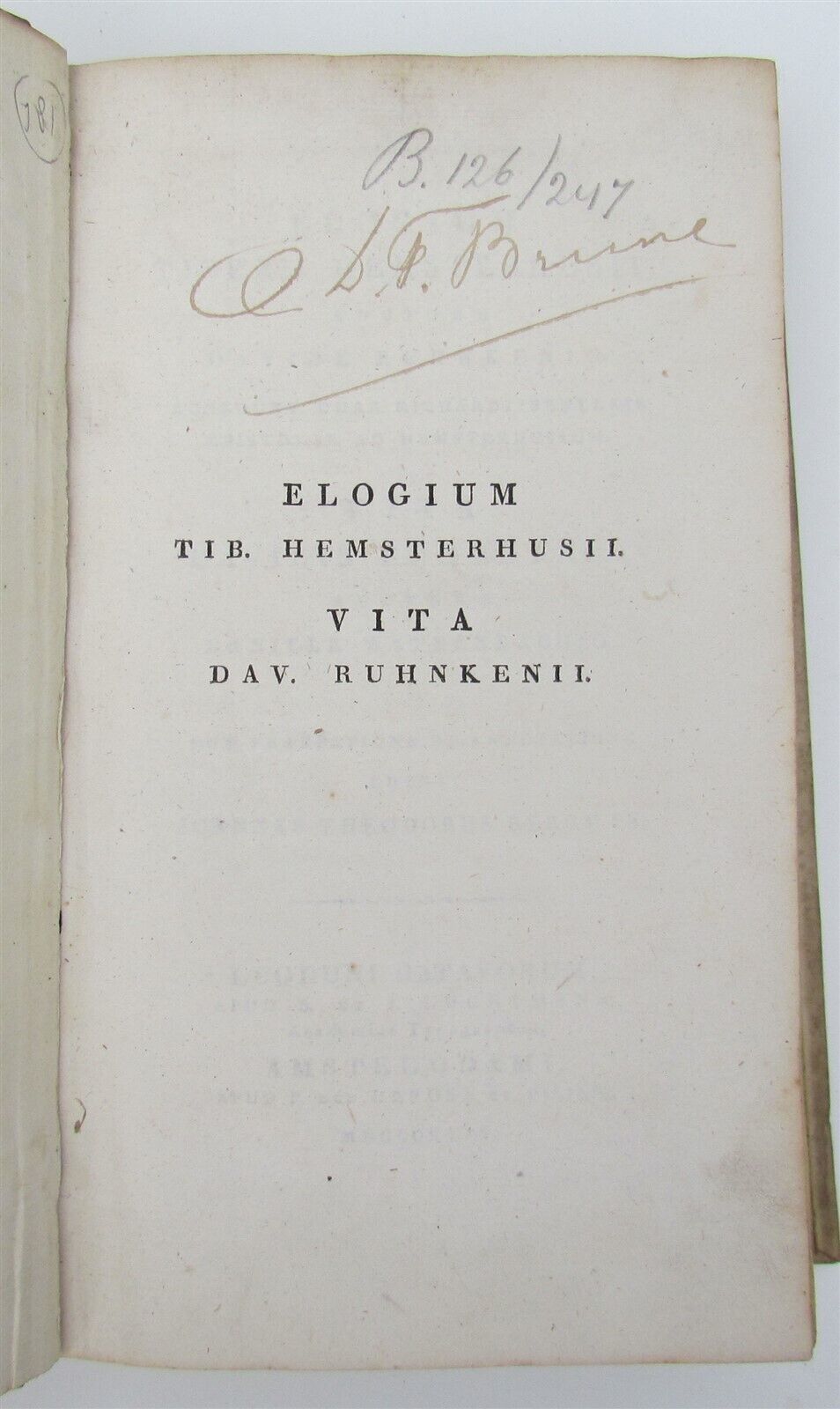 1824 Elogium Tiberii Hemsterhusii ARMORIAL VELLUM BINDING antique