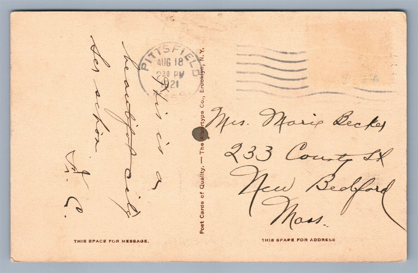PITTSFIELD MA HOTEL WENDELL ANTIQUE POSTCARD