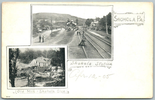 SHOHOLA PA RAILROAD STATION 1905 UNDIVIDED ANTIQUE POSTCARD railway depot