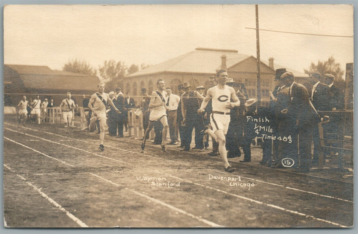 ATHLETICS SPORT COMPETITION FINISH 1/4 MILE ANTIQUE REAL PHOTO POSTCARD RPPC