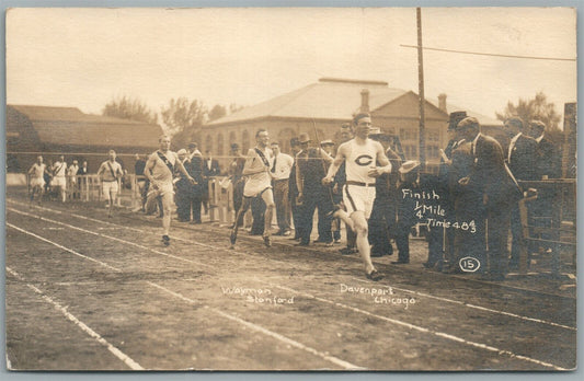 ATHLETICS SPORT COMPETITION FINISH 1/4 MILE ANTIQUE REAL PHOTO POSTCARD RPPC