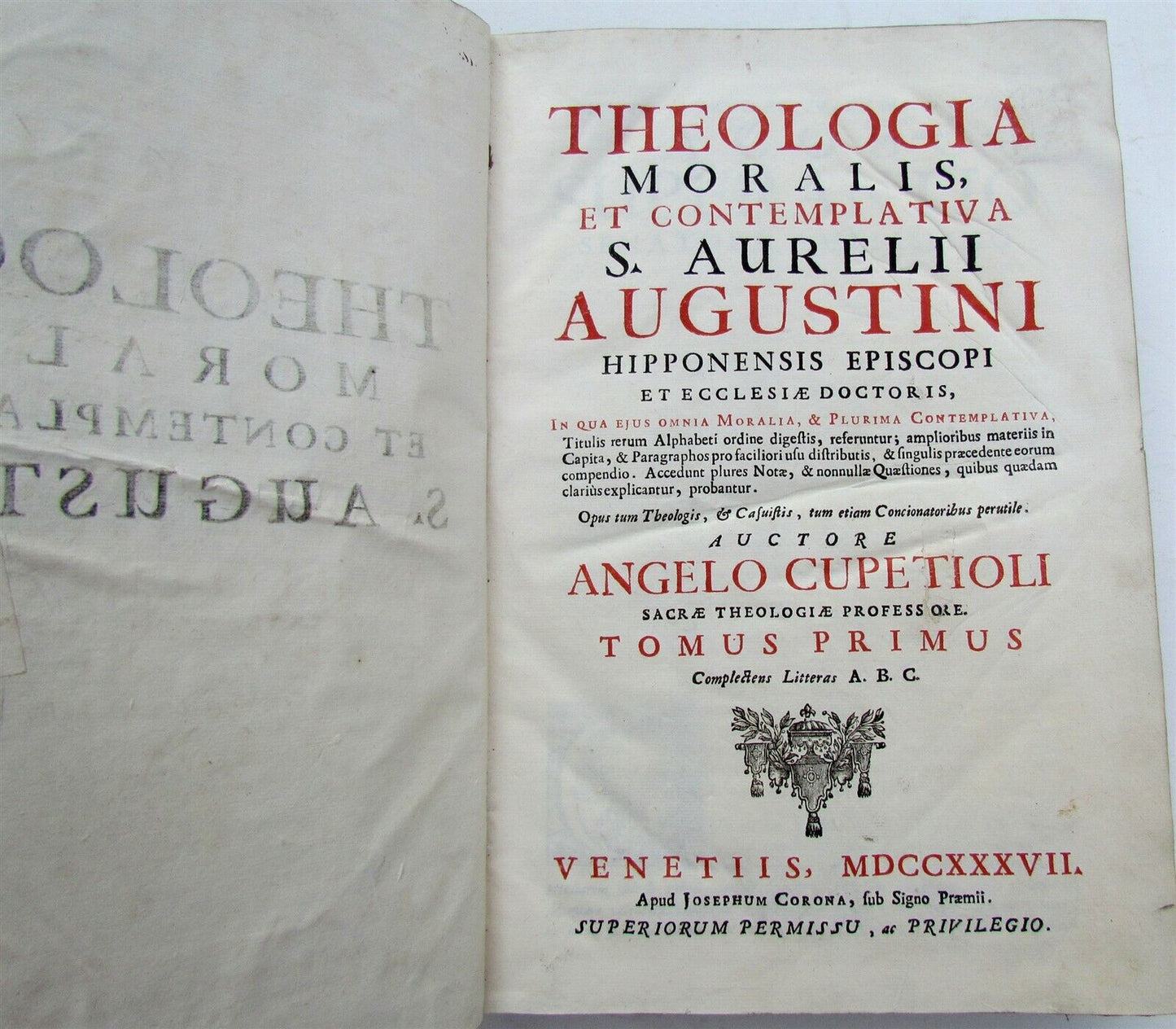 1737 VELLUM BOUND ANTIQUE FOLIO S. AURELII AUGUSTINI by ANGELO CUPETIOLI