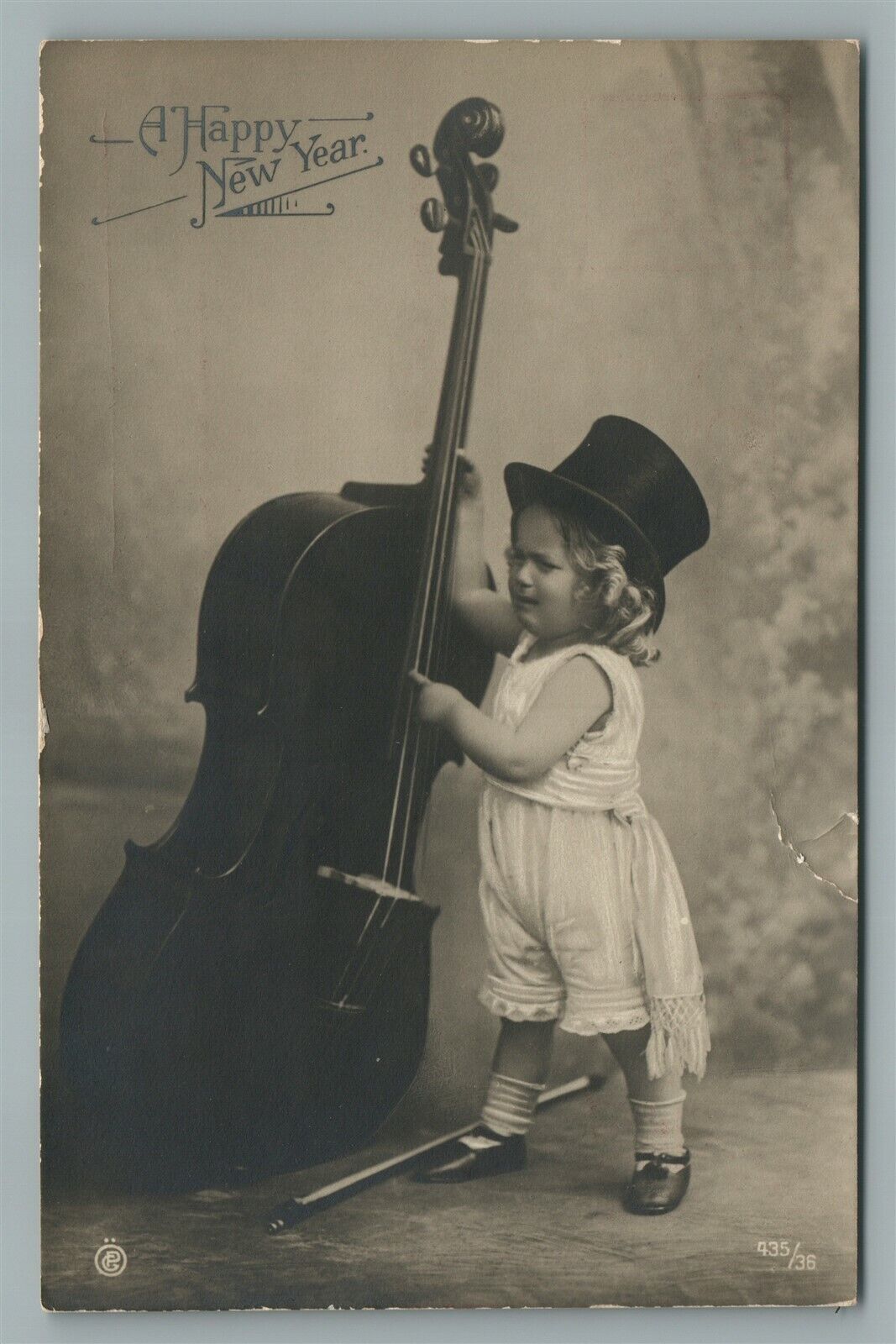 BABY w/ VIOLIN ANTIQUE REAL PHOTO POSTCARD RPPC