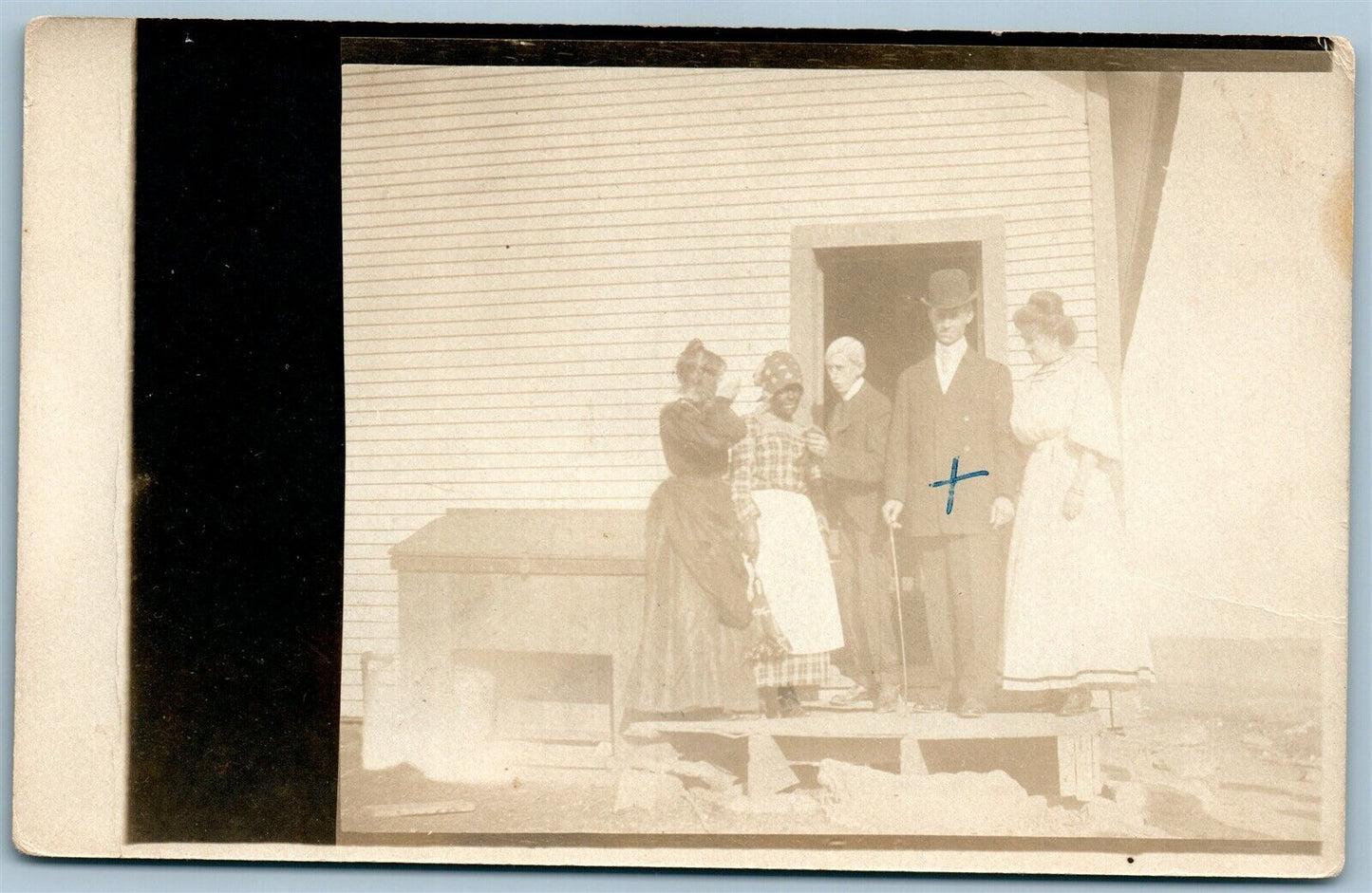 FAMILY w/ SERVANT ANTIQUE REAL PHOTO POSTCARD RPPC