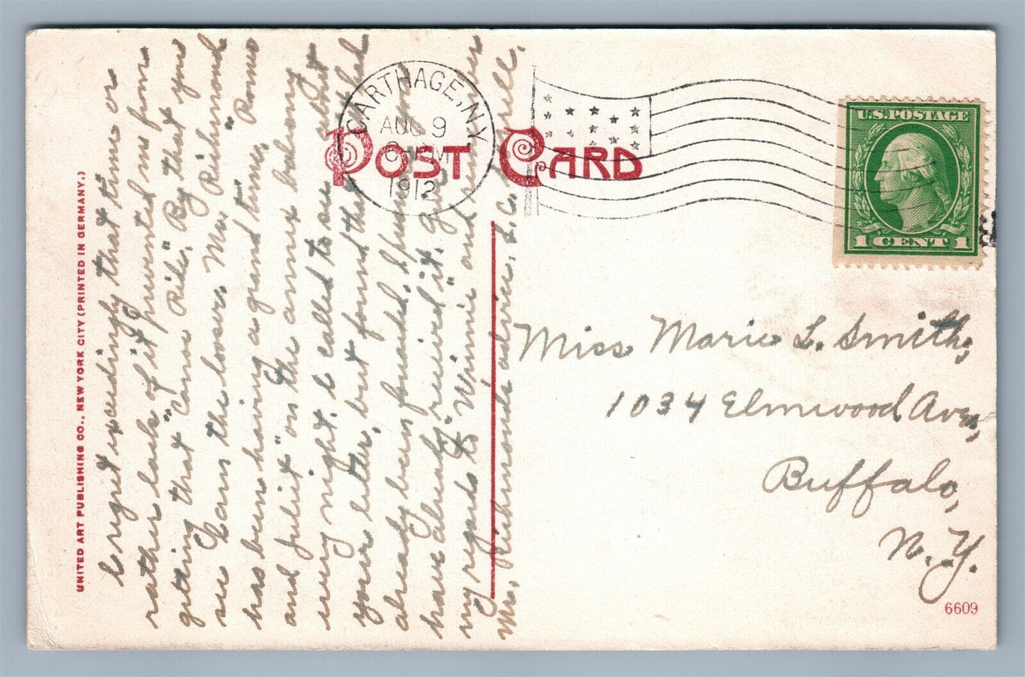 CARTHAGE NY NEW TEMPLE THEATRE ANTIQUE POSTCARD