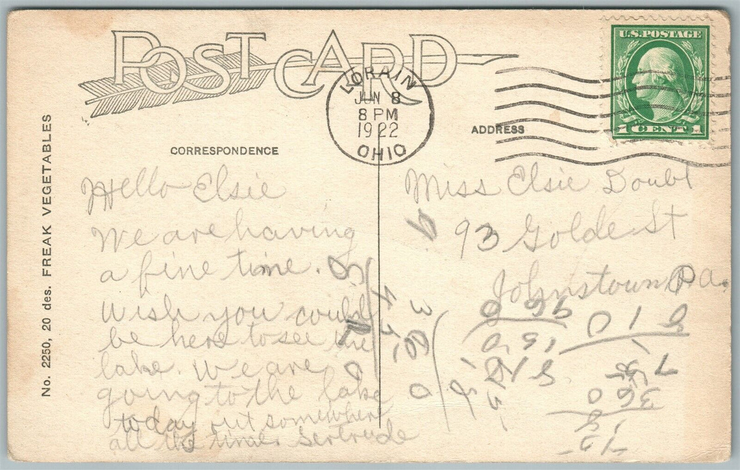 KIND OF VEGETABLES WE GROW 1922 EXAGGERATED ANTIQUE POSTCARD