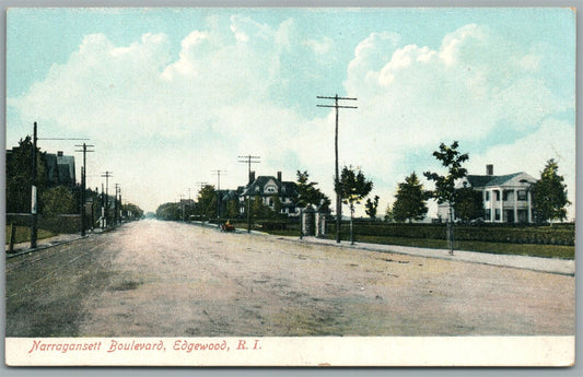 EDGEWOOD RI NARRAGANSETT BOULEVARD ANTIQUE POSTCARD