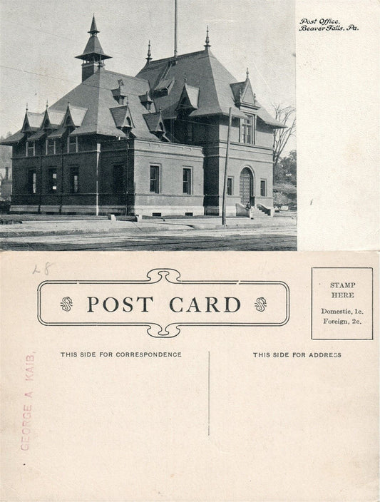 BEAVERS FALLS PA POST OFFICE ANTIQUE POSTCARD