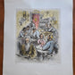 SYNAGOGUE SCENE ORIGINAL HAND COLORED SIGNED ETCHING by IRA MOSKOWITZ Judaica