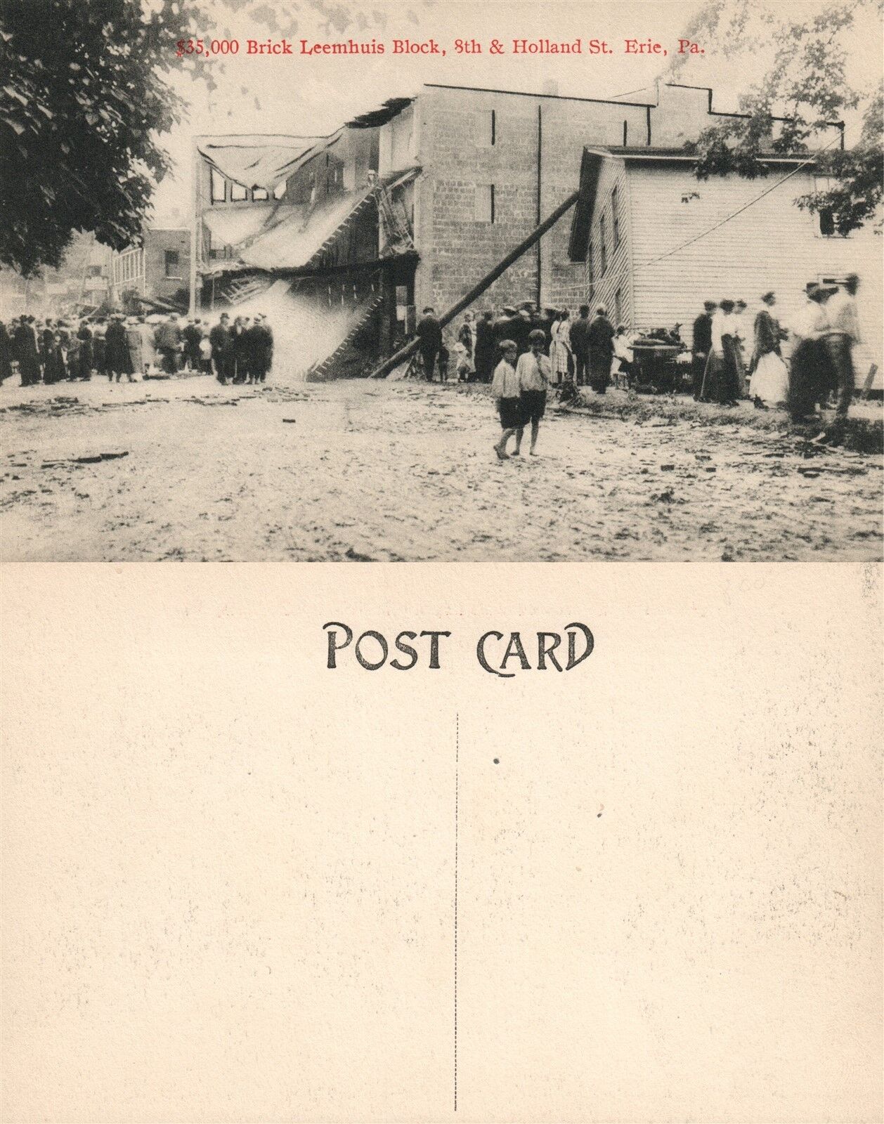 ERIE PA AFTER THE 1915 FLOOD $35,000 BRICK LEEMHUIS BLOCK ANTIQUE POSTCARD