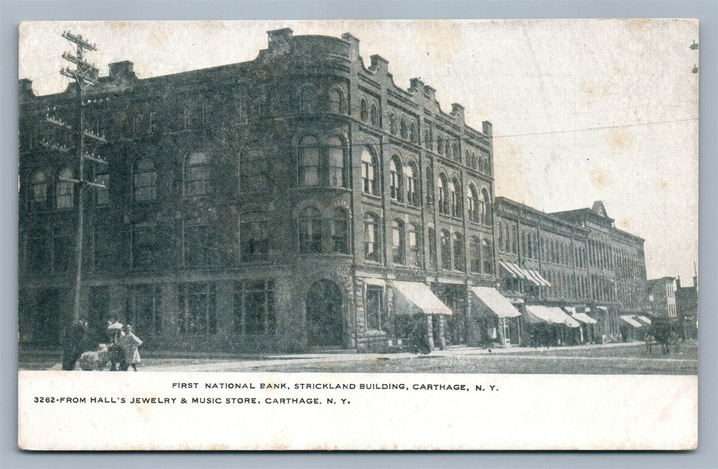 CARTHAGE NY FIRST NATIONAL BANK STRICKLAND BUILDING ANTIQUE POSTCARD