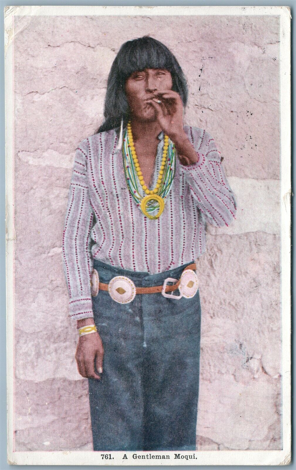 INDIAN GENTLEMAN MOQUI SMOKING CIGARETTE 1908 ANTIQUE POSTCARD