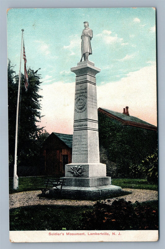 LAMBERTVILLE NJ J. SOLDIER'S MONUMENT ANTIQUE POSTCARD