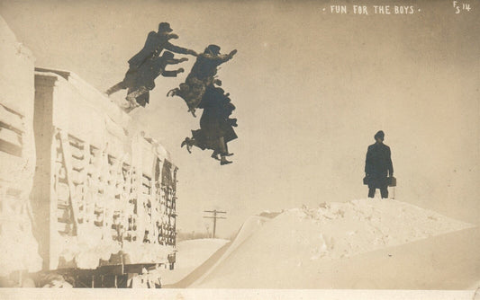 ROOF JUMP montage collage ANTIQUE REAL PHOTO POSTCARD RPPC