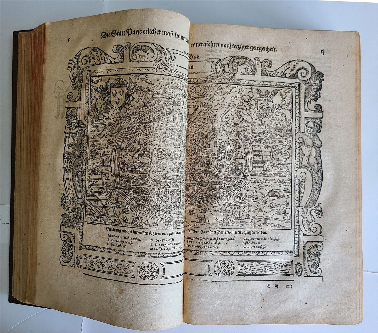 1578 COSMOGRAPHY by Sebastian Munster antique RARE ILLUSTRATED w/ MAPS PIGSKIN