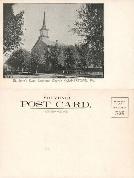 QUAKERTOWN BUCKS CO PA ST.JOHN'S EV. LUTHERAN CHURCH UNDIVIDED ANTIQUE POSTCARD