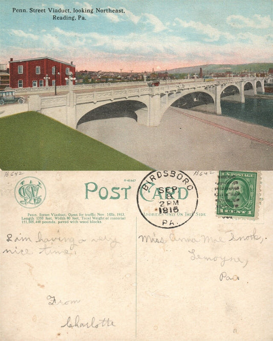 READING PA PENN STREET VIADUCT 1916 ANTIQUE POSTCARD
