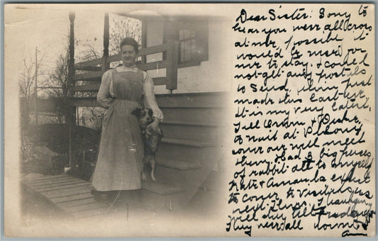 LADY w/ DOG ANTIQUE REAL PHOTO POSTCARD RPPC