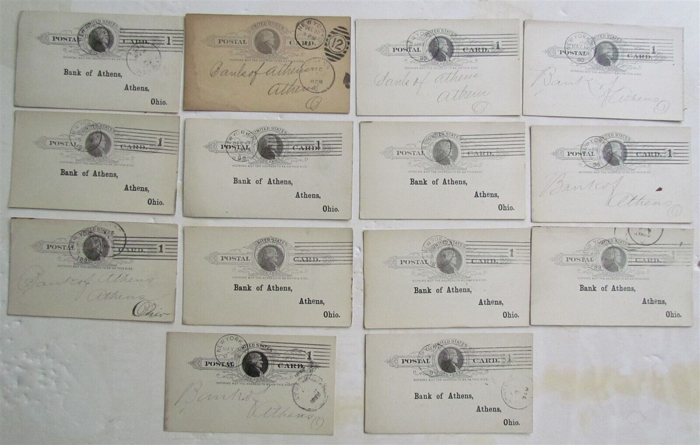 1880s-1890s LOT of 14 NATIONAL PARK BANK of NY ANTIQUE STATEMENT CARDS POSTCARDS